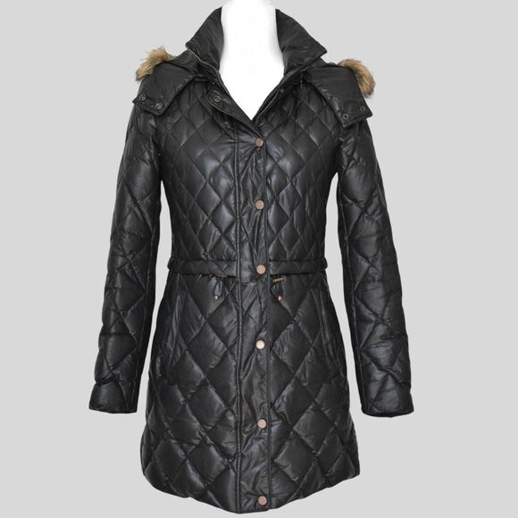 ANDREW MARC Kava Faux Fur Trim Quilted Down Drawstring Parka Coat Size XS - Picture 2 of 11